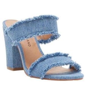 NWT Lucky Brand Mkennah Denim Ruffle Heel Slide